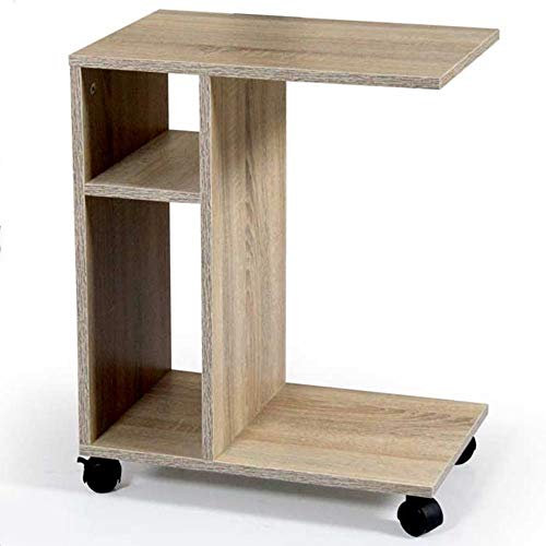 BAKAJI Tavolino Soggiorno da Caffe Porta PC Tavolo Salotto Laterale Divano in Legno MDF con 2 Ripiani Libreria Design Moderno con Ruote 45 x 30 x 56 cm