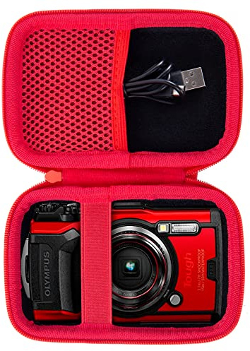 Aenllosi Carrying Case for OM System Tough TG-7 Digital Camera, Red | EVA Hard Shell Protection, Shockproof and Dustproof Storage, Splash-Resistant Exterior, Mesh Pocket for Accessories