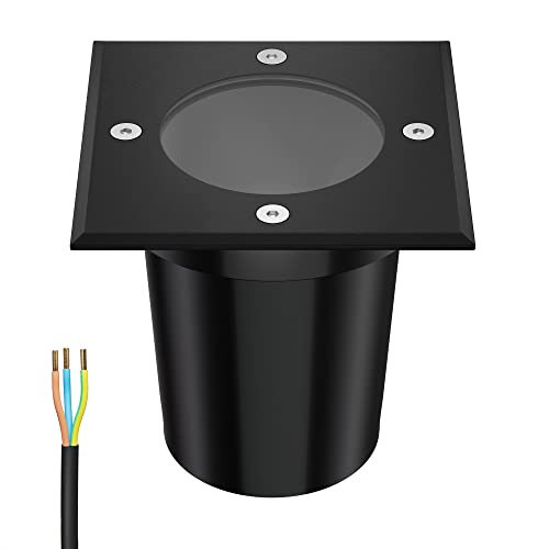 ledscom.de Bodeneinbauleuchte RELI für außen, IP67, schwarz, eckig, 11 x 11cm, 1x GU10 max. 15W