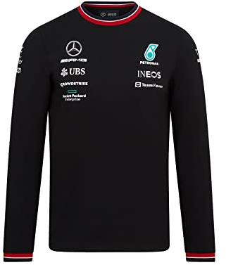 MERCEDES AMG PETRONAS Formula One Team - Offizielle Formel 1 Merchandise Kollektion - 2022 Team T-Shirt mit Langen Ärmeln - Schwarz - Herren - XL