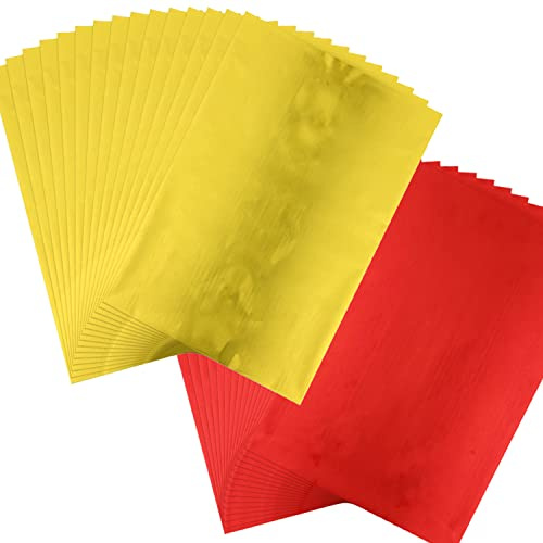 BAOFALI 100 Stück 20,1 x 29 cm Toner reaktive Folie, Folienpapier für Toner-Folie durch Laserdrucker und Laminator, für Scrapbooking, Papierbastelarbeiten (Hellrot + Gold)