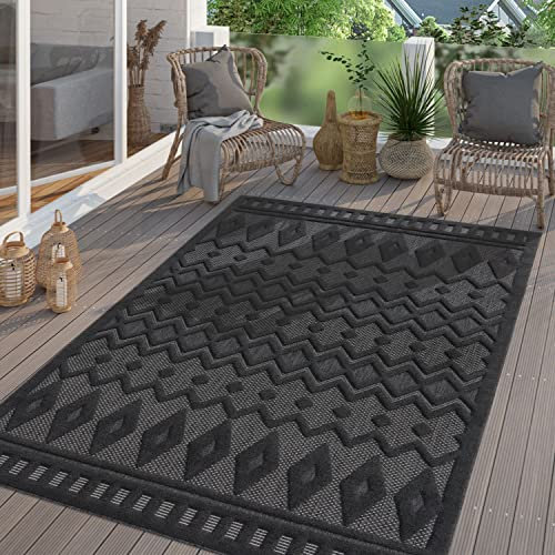 TT Home In-& Outdoor Teppich Wetterfest Balkon Küche Wohnzimmer Boho Skandi Design, Farbe: Dunkelgrau 3, Größe:200x280 cm