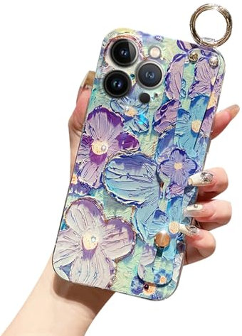 siduater Hand Strap Holder Case for 6.1 iPhone 14 Pro with Kickstand - Wrist Strap Band Soft Pattern Shockproof Cover, Adjustable Handle Grip Loop for iPhone 14 PRO 6.1 Inch, Floral Daisy