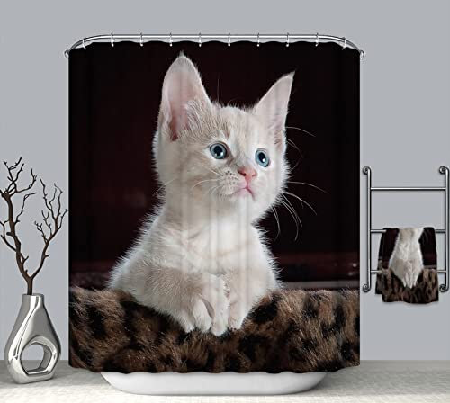 EHOMERY Rideau Douche Pas Cher Rideaux De Douche Luxe Chaton Rideau Douche Rigolo Rideaux De Douche Double Polyester Noir Blanc Oeillets Antirouille Et 12 Anneaux De Crochets, 120X180Cm