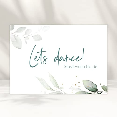 white & ivory 50x Musikwunschkarten Hochzeit | DIN A6 | Eukalyptus türkis - Premium Musikwunsch Karten für DJ + Gäste-Wünsche, Hochzeitsspiel, Hochzeitsfeier