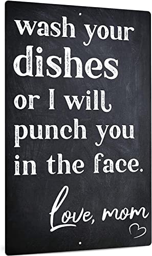 Bonoff Wash Your Dishes Or I Will Punch You In The Face Cafe Pub Vintage Decor Poster Wall Art Decor Metal Sign Poster 8X12 Inches