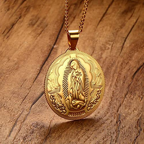 YAHOYA Herren Halsketten Jungfrau Maria Maria Wundertätige Medaille Goldfarbe Edelstahlschmuck