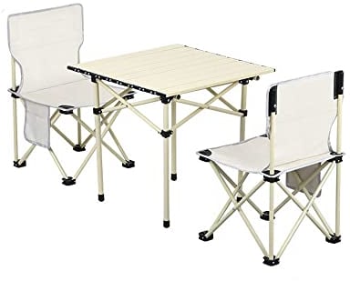 FBITE Klapptisch Picknick Campingtisch Outdoor Klapptisch und Stuhl Set Aluminiumlegierung Frühlingsrolle Tisch Klapptisch Klappstuhl Hocker (mit 7 Stück)