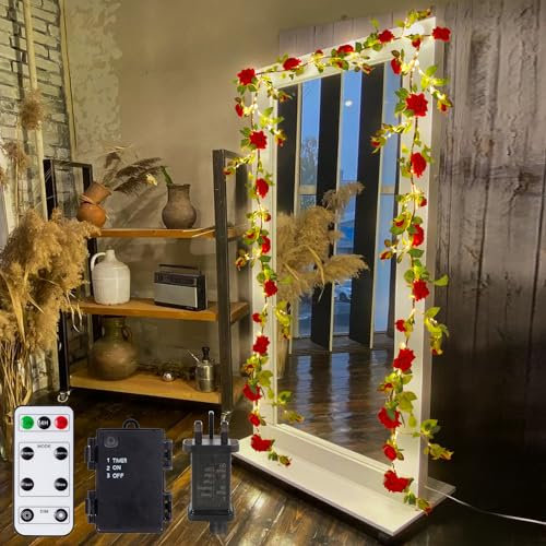 GOESWELL Wall Decor Twig Lights: 6FT 80 LED Rose Vine Light with Remote Control Flexible DIY - Twig Lights Mains Powered Willow Vines for Bedroom Home Decor Wedding Christmas