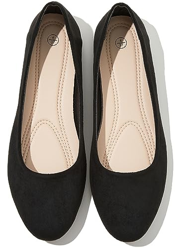 Shupua Flats for Women Round Toe Flat Shoes Dressy Black Ballet Flats Comfortable Womens Dress Shoes Ballerina Flats for Work(Black.us8)