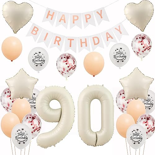 Weiß Luftballons 90 Geburtstag Frauen Deko Set,Deko 90.Geburtstag Frauen,Folienballon 90 Geburtstag Frau Dekoration,Geburtstagdeko 90 Jahre Geburtstag Frau Weiß Ballon 90 Geburtstag deko Frauen