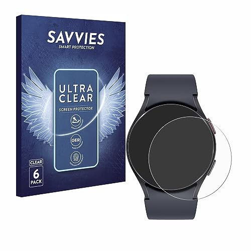 Savvies Schutzfolie für Samsung Galaxy Watch 6 | (44 mm) 6 Stück Transparenter Displayschutz Made in Germany Ultra-Klar Displayschutz-Folie