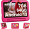 2025 Latest Tablette Enfants 7 Pouces Android, 7Go+64Go/TF 1To | WiFi 6 | Quad-Core| BT 5.0 | Contrôle Parenta l Kids Apps Pré-installé | Dual Cameras | Kids Tablettes avec Étui Anti-Chute -Rose