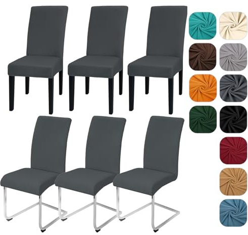 Yugarlibi Esszimmerstuhlhussen 6er-Set Stretch-Stuhlhussen Schwingstuhlhussen elastisch abnehmbar Esszimmerstuhlhussen wiederverwendbar waschbar Stuhlschutz für Hotel Bankett Zeremonie (Dunkelgrau, 6