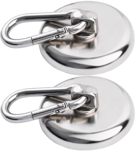 MIN CI 2 Stück Neodym Magnethaken Große, 42mm Magnethaken Stark Magnetische Haken Magnete Stark 50KG Zugkraft Magnet mit Haken Magnete mit Öse Magnet Haken für Küche Badezimmer Schließfächer