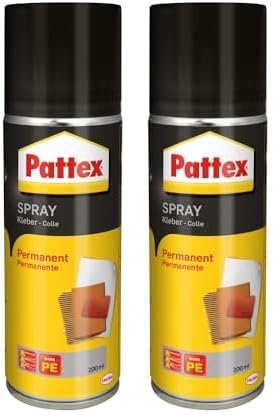 Pattex Contact Spray, cola de contacto permanente, pegamento spray de base disolvente, pegamento fuerte para trabajos de bricolaje y reparación, 1 bote x 200 ml (Paquete de 2)