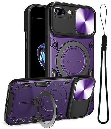 GOTOURED for iPhone 7/8 Plus Phone Case,Metal Stand Ring Holder,Camera Lens Protector,Slim Full Protection Shockproof Women Men Cases Cover for iPhone 7/8 Plus (Purple)
