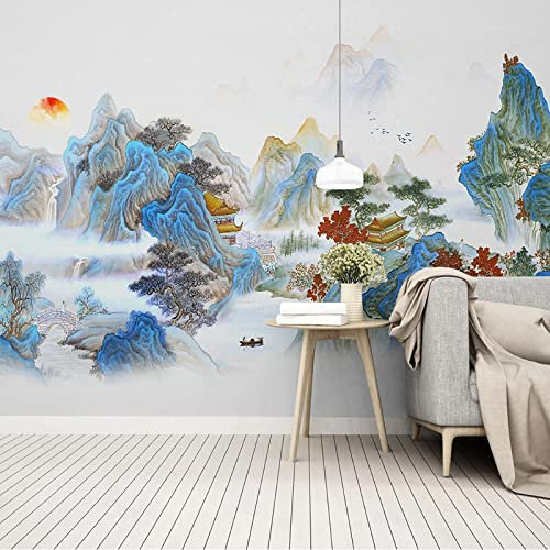 3D Wall Murals Photo Wallpaper 177.2(W) X118.2(H) inch Blue Mountain Scenery Wall Decoration for Living Room Bedroom Hallway Window TV Background