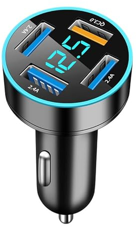 QC 3.0 - Cargador de coche con enchufe USB de 4 puertos USB QC3.0 + adaptador de coche 2.4A compatible con iOS, Android, Huawei, Xiaomi