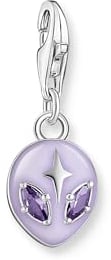 THOMAS SABO Charm-Anhänger Alienkopf mit violetter Kaltemaille und Steinen Silber 925 Sterlingsilber, Kaltemail