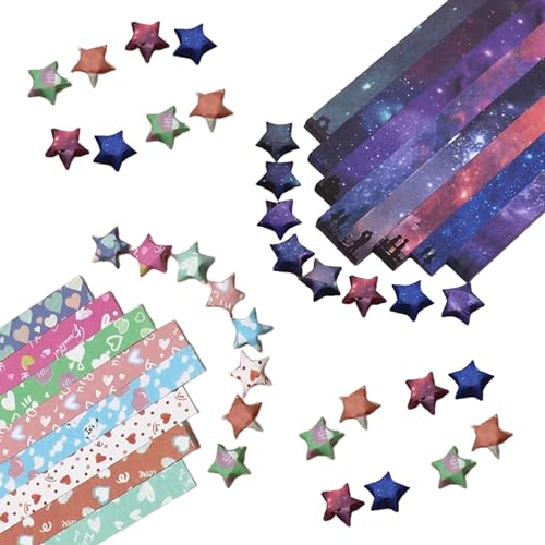 1080 Stück Origami Sterne Papier, 16 Farben Origami Sterne Papierstreifen Origami Star Paper Strips Glücksstern Stern Papierstreifen Glücksstern Origami Papier Für DIY Dekoration Geschenk