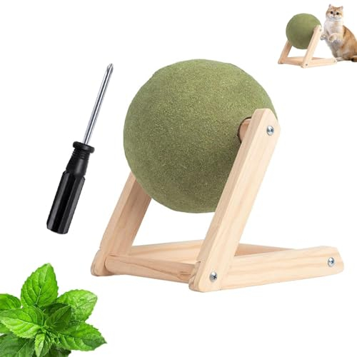 Riesen-Katzenminze-Ball-mit-Holzständer, Katzenminze-Boden-Ball-Spielzeug, drehbare Katzenminze-Roller-Bälle Bodenhalterung, Boden-Katzenminze-Roller für Katze Kätzchen spielen Spielzeug (Klein)