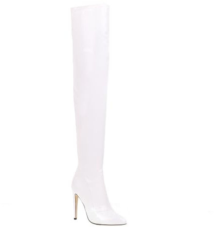 FamMe Stivali alti alla coscia da donna Stivali con tacco in pelle verniciata Stivali sopra il ginocchio Zip laterale Punta a punta Stivali alti al ginocchio con stiletto invernale,Bianca,37