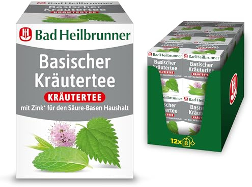 Bad Heilbrunner Basischer Kräutertee – Kräuterteemischung mit Brennnessel, grünem Haferkraut und Zink zur Unterstützung des Säure-Basen-Haushalts, (12 x 8 Filterbeutel)