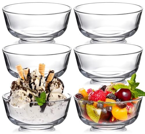 NUTRIUPS 11.5cm Set of 6 Small Dessert Bowls, 300ml Small Glass Prep Bowl for Kitchen, Clear Cereal Bowls for Eating