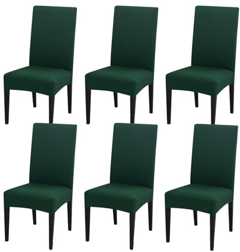 Gluhbirnen Stuhlhussen 6er Set, Stretch Abnehmbare Waschbar Stuhlbezug, Hussen für Stühle, Stuhlbezug Sitzfläche, Geeignet für Hotels, Bankette, Restaurants, Familien, Dunkelgrün