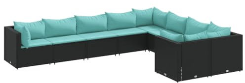 vidaXL Garten Sofa Garnitur 9-TLG., Gartenmöbel Set mit Kissen, Sitzgruppe für Garten Terrasse, Lounge Sitzgarnitur Modular, Schwarz Poly Rattan