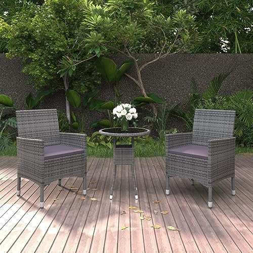 Sufrk 3-TLG. Garten-Essgruppe TerrassenmöBel Set GartenmöBel Essgruppe MöBelsets Garden Furniture Garten MöBel DraußEn Poly Rattan Grau - 3058459
