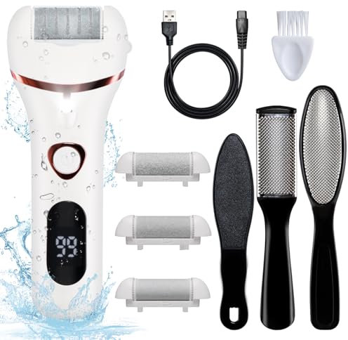 Bemece Electric Foot File, Hard Skin Remover Foot Electric with Pedicure Sets, USB Rechargeable with 3 Replacement Rollers, for Dead Skin, Heels Calluses-White（Valentine's Day Gift）
