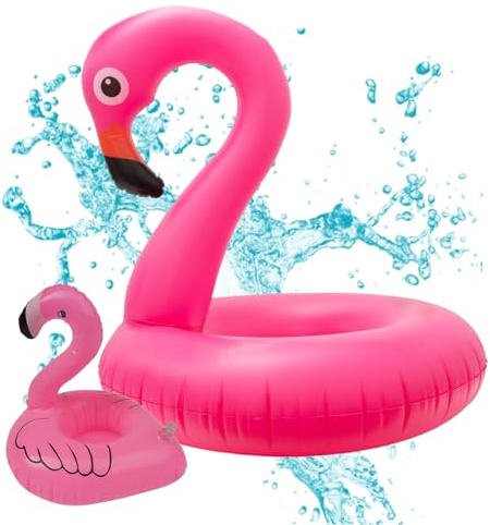 1x Schwimmring Flamingo aufblasbar - ca. 110 cm Schwimmring Luftmatratze Flamingoring für Pool & Wasser mit 1x Getränkehalter für Erwachsene & Kinder