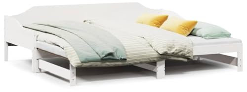 vidaXL Tagesbett, Gästebett Ausziehbar ohne Matratze, Schlafsofa Bettsofa für Wohnzimmer Schlafzimmer, Ausziehbett Bettgestell Sofabett, Weiß 90x190cm Massivholz