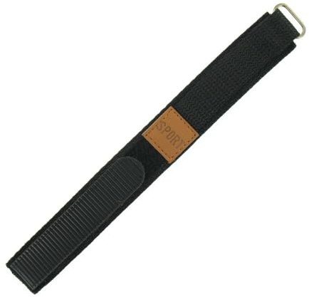 Uhrenarmband, Klettverschluss, 18 mm, Schwarz, Textil, Nylon, Sport, 18mm, Nylon