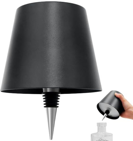 Brabola Abat-jour LED pour bouteille de vin, kit d'éclairage rechargeable pour bouteilles d'alcool, 3 couleurs, intensité variable, contrôle tactile, lampe de table pour restaurant, maison, bar (noir)