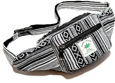 Himalayan Hemp Bauchtasche, Jede Gürteltasche EIN Unikat mit Stil, nachhaltiges Hipbag aus Hanf, handgefertigt in Nepal (Schwarz/Weiß)