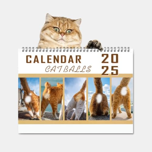 ZITUZY Kalender 2025 Cat Balls Kalender, Lustiger Katzen Wandkalender 2025, Katzenjäger Kalender 2025, Lustige Katzenbilder Gag Geschenke für Katzenliebhaber, Familie, Freunde