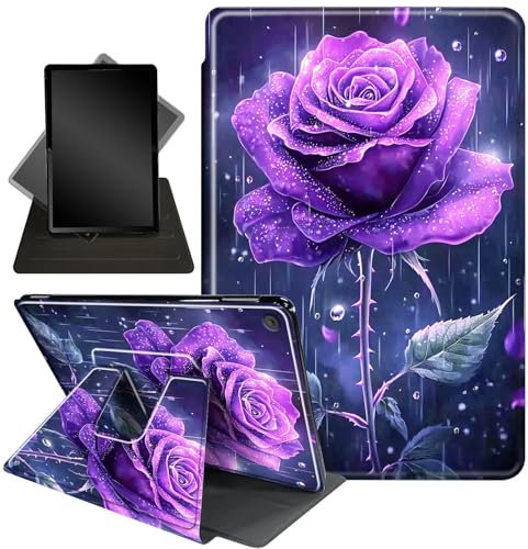 for Kindle Fire 7 case 2019 2017 Release 9th 7th Generation,360 Degree Rotating Stand Smart Protective Cover Case for Amazon fire 7 Tablet 9th/7th Generation,Purple Rosewater Droplet
