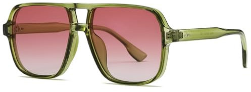 LOJUDI Retro 70s Sunglasses Womens Mens - Pilot Square Tinted Lens Oversized Vintage Ladies Sun Glasses Trendy Shades for UV400 Protection-Green/Pink Lens