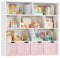 FOREHILL Kinderregal mit Boxen auf Rollen, Kinderbücherregal mit mit 4 Ebenen, Kinderzimmer Möbel, Spielzeugregl, Aufbewahrungregal,Bücherregal für Kinder, Kinderschrank, Regal rosa 125.5x33x118cm
