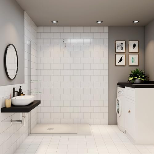 Paroi de douche 70x190cm en 8mm verre anticalcaire avec une barre de fixation 90cm en carré paroi de douche à l'italienne avec 2 étagères