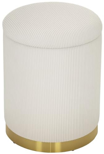 HOMCOM Sitzhocker mit Stauraum Hocker mit Deckel, Stahlboden, Runder Fußhocker Polsterhocker mit Fußpads, Kordoptik 36 x 36 x 44 cm Cremeweiß