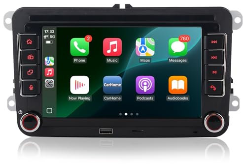 Autoradio Stereo für VW Seat Golf Passat Jetta Beetle EOS mit Touchscreen Bluetooth FM Rückfahrkamera, Linux System, Double Din Auto Stereo mit Wireless Carplay/Android Auto (deep Black)