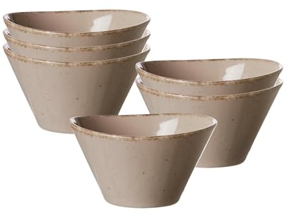 Ritzenhoff & Breker Casa Dipschalen 6er Set, 10.5 x 11.5 cm, Ovale Snackschalen für Dips und kleine Snacks, Mix & Match-Geschirr im Vintage-Look, Spülmaschinen- & Mikrowellenfest, Porzellan, Nougat