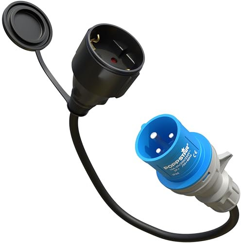 Poppstar 30cm Adaptador CEE IP44 (Enchufe CEE 16A, 3 Polos/Toma Schuko: Tipo F), H07RN-F 3G2.5