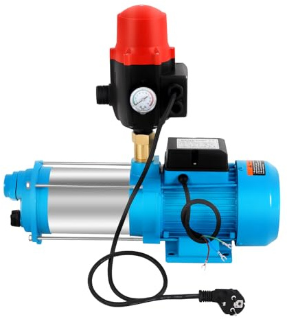 Mqwdxzfes 1300W Selbstansaugende Kreiselpumpe, 9,8 bar Edelstahl-Wasserpumpe mit Manometer & Auto-Abschaltung, Hauswasserwerk Gartenpumpe für Bewässerung Teich Bauernhöfen Garten, 4000 L/H