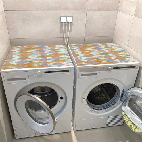 Hixingo 2 Piezas Cubre Lavadora Parte Superior, Funda Secadora Carga Superior, Protector Decorativo Cubre Antideslizante para Lavadoras, Cocinas, Autocaravanas, Baños (Estampado retro,30x40cm)