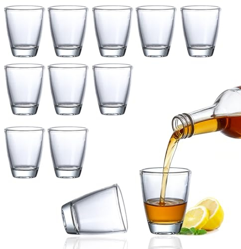 QSHXXROI Schnapsgläser Glas, Tequila Gläser, 30ml Schnapsgläser Set, Likörgläser Dicke Basis, für Schnäpse, Wodka, Ouzo, Sambuca, Spülmaschinenfest - 12 Stück